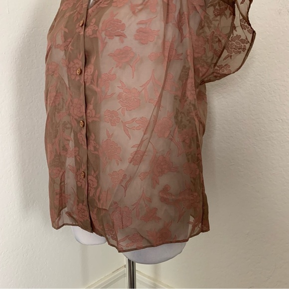 Vintage Y2K Semi Sheer Floral Button Up Blouse Women’s L Whimsygoth Romantic - Picture 13 of 16